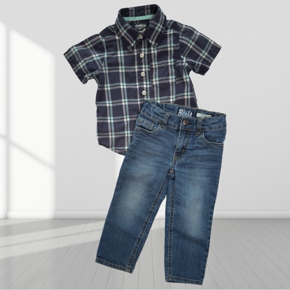 OshKosh B'gosh Blue Matching Set Button Down Shirt - Picture 2 of 9
